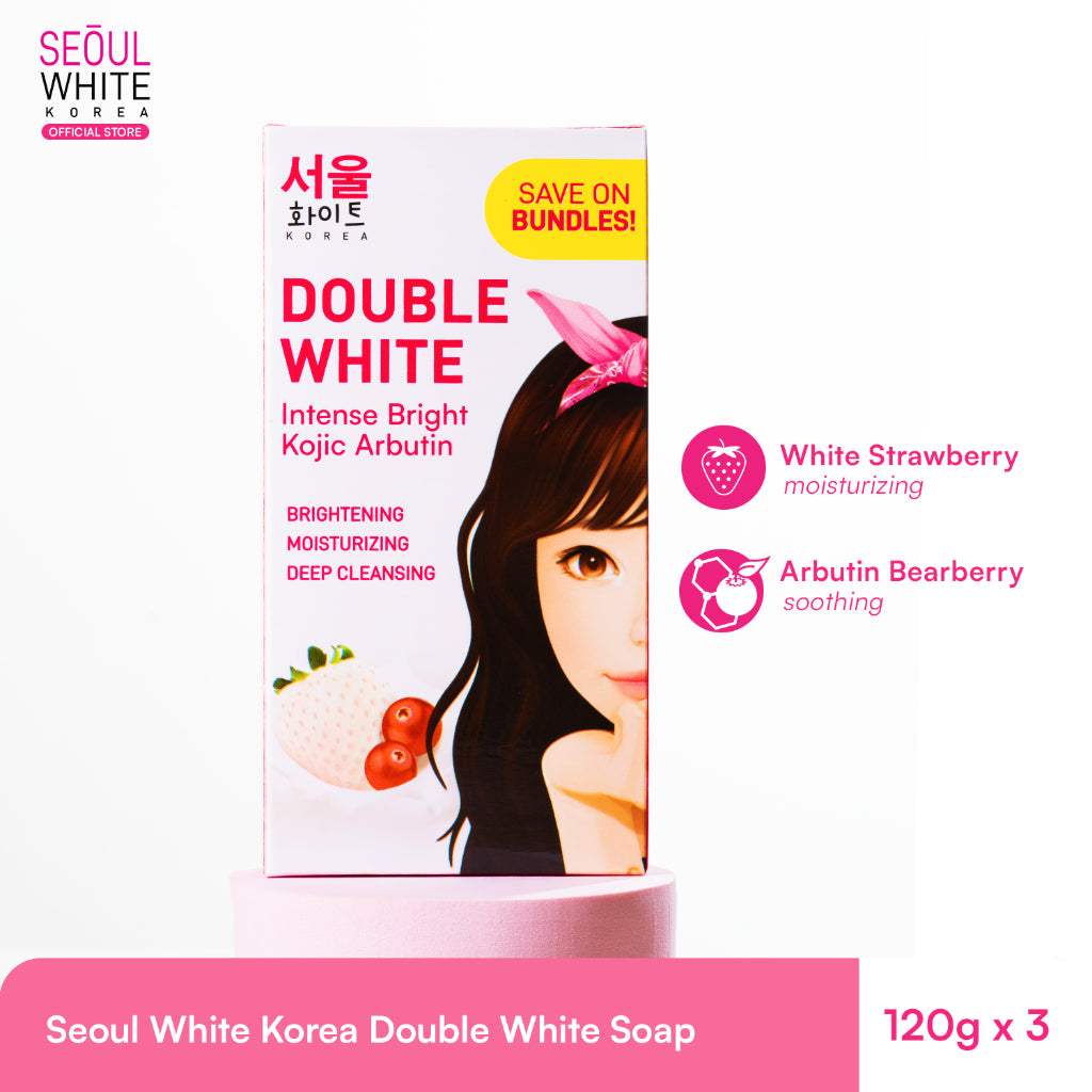 Seoul White Korea Double White Kojic Arbutin Soap - 120g x 3 Kojic Beauty London kojic acid soap, glutathione, tranexamic acid, arbutin, papaya extract, official stockist of kojie san.