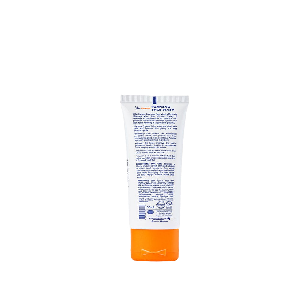 Silka Papaya Foaming Face Wash - 50ml Kojic Beauty London kojic acid soap, glutathione, tranexamic acid, arbutin, papaya extract, official stockist of kojie san.
