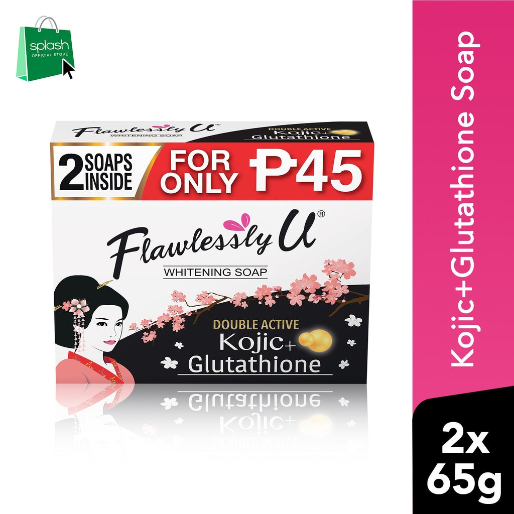 Flawlessly U Kojic Acid & Glutathione Soap - 65g x 2 Kojic Beauty London kojic acid soap, glutathione, tranexamic acid, arbutin, papaya extract, official stockist of kojie san.