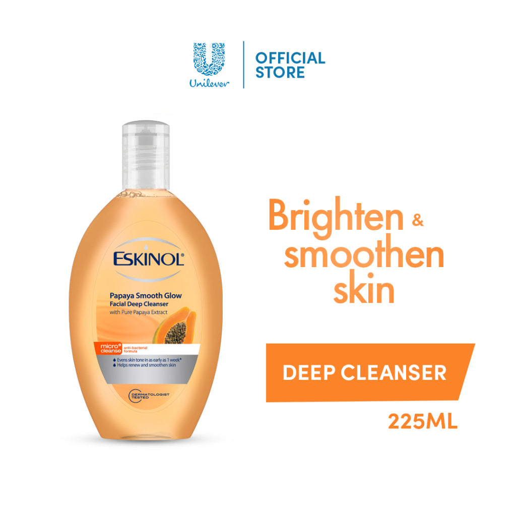Eskinol Papaya Smooth Glow Facial Deep Cleanser - 225ml Kojic Beauty London kojic acid soap, glutathione, tranexamic acid, arbutin, papaya extract, official stockist of kojie san.