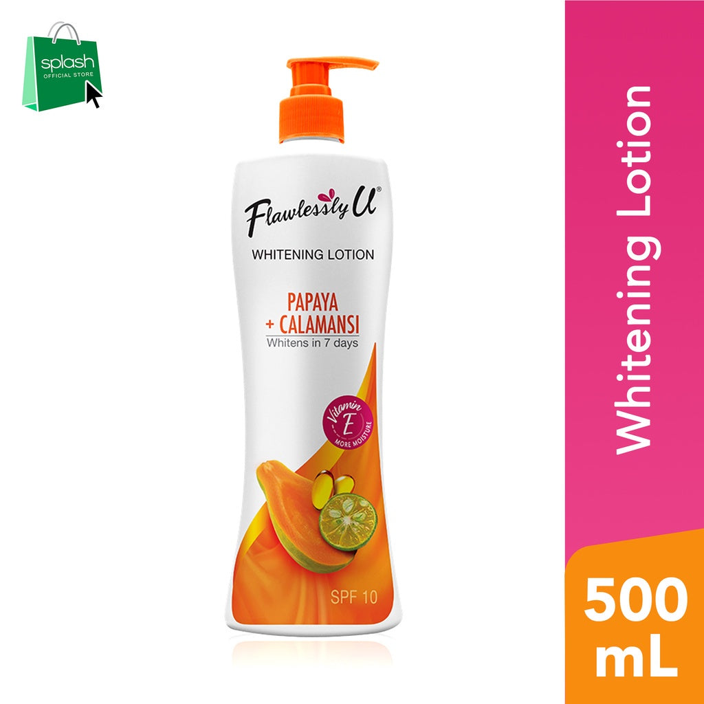 Flawlessly U Papaya Calamansi Pump Lotion SPF10 - 500ml Kojic Beauty London kojic acid soap, glutathione, tranexamic acid, arbutin, papaya extract, official stockist of kojie san.