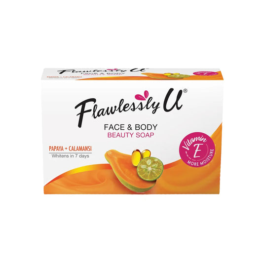 Flawlessly U Papaya Calamansi Soap - 125g  Kojic Beauty London kojic acid soap, glutathione, tranexamic acid, arbutin, papaya extract, official stockist of kojie san.