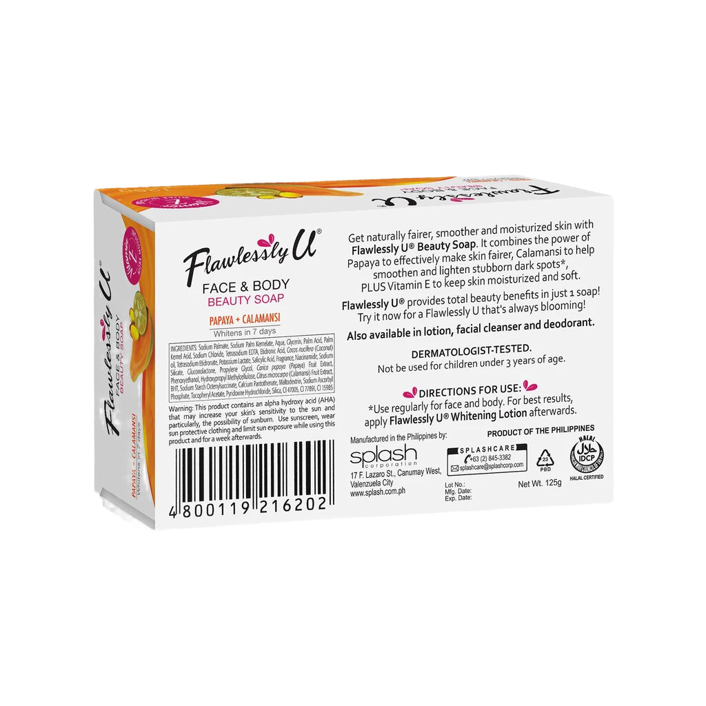 Flawlessly U Papaya Calamansi Soap - 125g Kojic Beauty London kojic acid soap, glutathione, tranexamic acid, arbutin, papaya extract, official stockist of kojie san.
