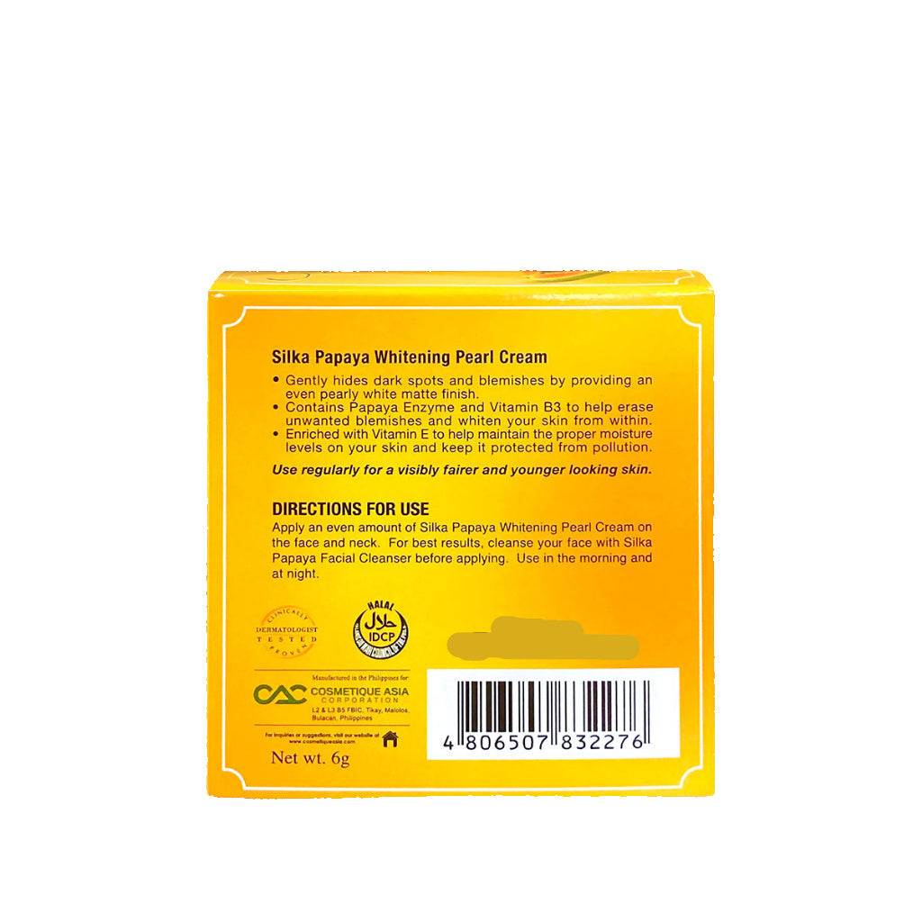 Silka Pearl Cream Papaya - 6g Kojic Beauty London kojic acid soap, glutathione, tranexamic acid, arbutin, papaya extract, official stockist of kojie san.