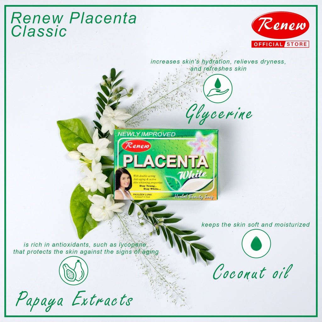 Renew Placenta WHITE Herbal Beauty Soap - 135g Kojic Beauty London kojic acid soap, glutathione, tranexamic acid, arbutin, papaya extract, official stockist of kojie san.