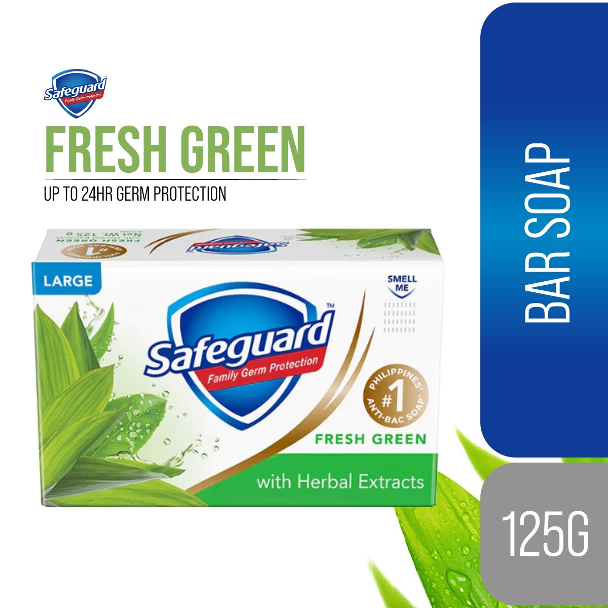 Safeguard FRESH GREEN Body Bar Soap 125g - Germ Protection