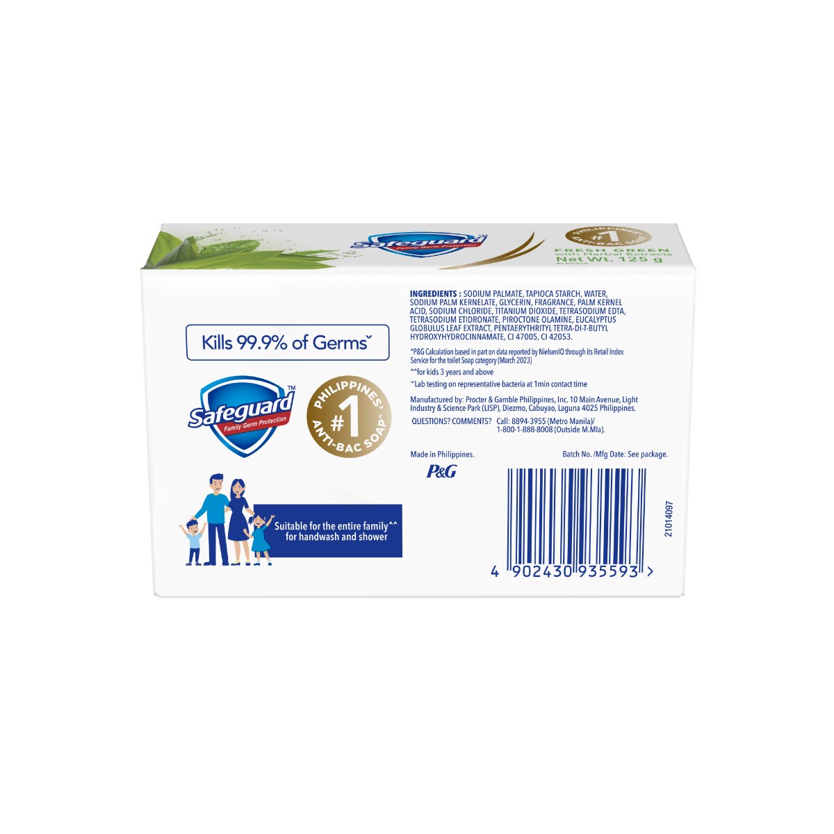 Safeguard FRESH GREEN Body Bar Soap 125g - Germ Protection
