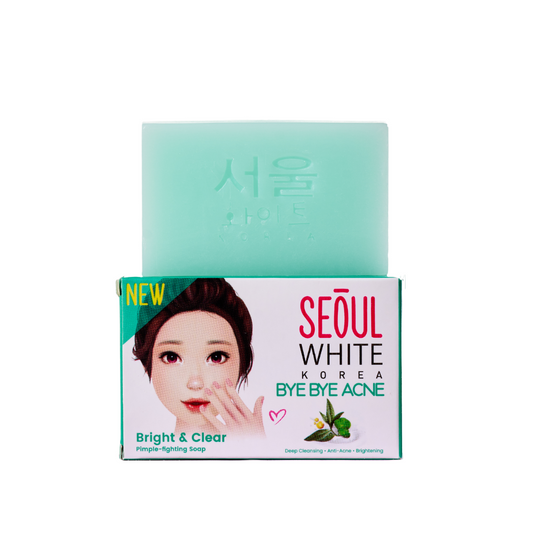 Seoul White Korea Bye Bye Acne Pimple Fighting Soap - 60g  Kojic Beauty London kojic acid soap, glutathione, tranexamic acid, arbutin, papaya extract, official stockist of kojie san.