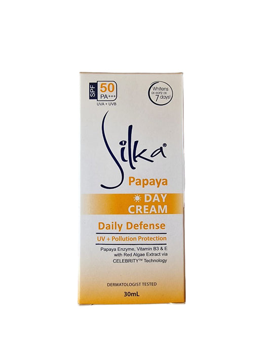Silka Papaya Day SPF50 PA+++ - UVA & UVB - 30ml  Kojic Beauty London kojic acid soap, glutathione, tranexamic acid, arbutin, papaya extract, official stockist of kojie san.