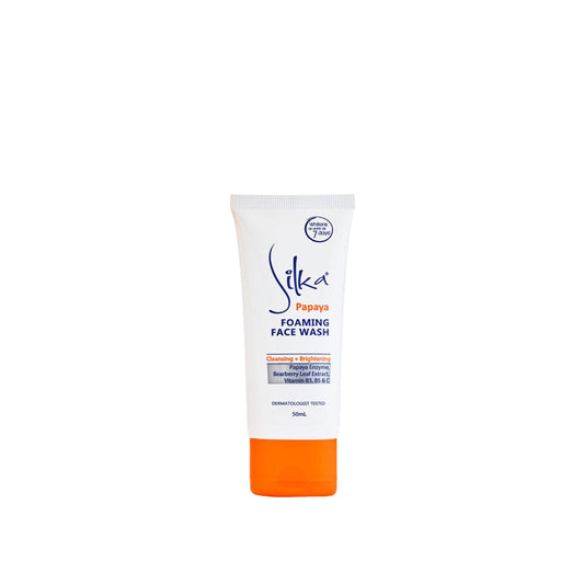 Silka Papaya Foaming Face Wash - 50ml  Kojic Beauty London kojic acid soap, glutathione, tranexamic acid, arbutin, papaya extract, official stockist of kojie san.