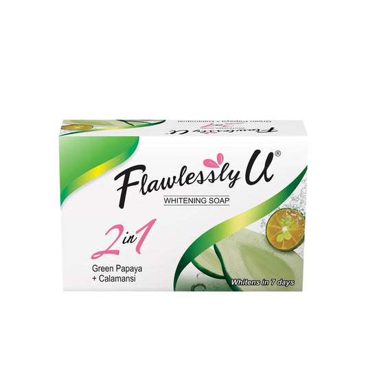 Flawlessly U GREEN Papaya Calamansi Soap - 125g  Kojic Beauty London kojic acid soap, glutathione, tranexamic acid, arbutin, papaya extract, official stockist of kojie san.