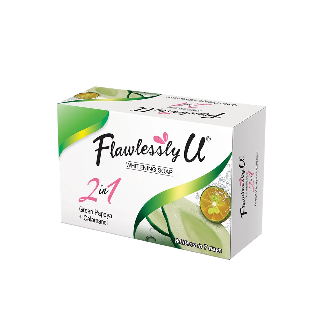 Flawlessly U GREEN Papaya Calamansi Soap - 125g  Kojic Beauty London kojic acid soap, glutathione, tranexamic acid, arbutin, papaya extract, official stockist of kojie san.