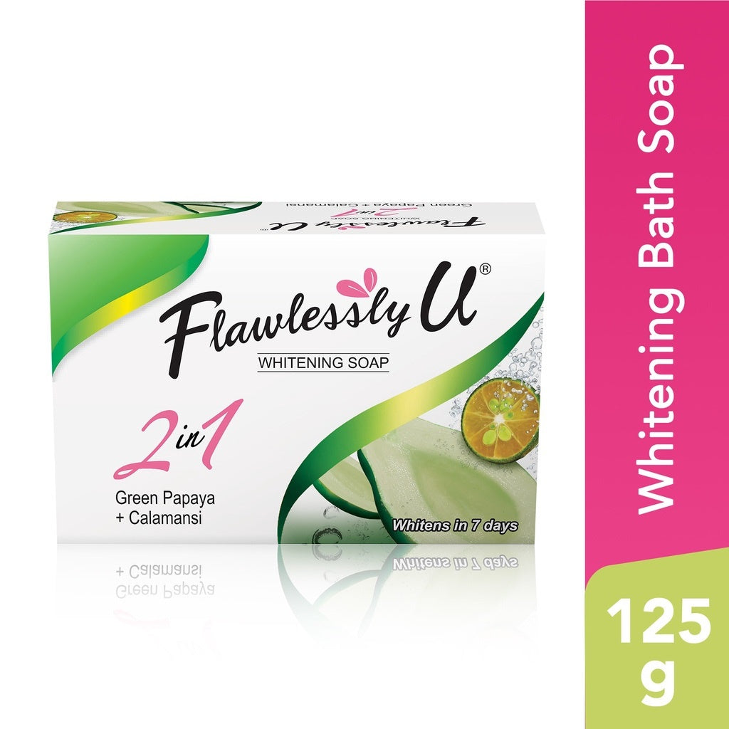 Flawlessly U GREEN Papaya Calamansi Soap - 125g  Kojic Beauty London kojic acid soap, glutathione, tranexamic acid, arbutin, papaya extract, official stockist of kojie san.