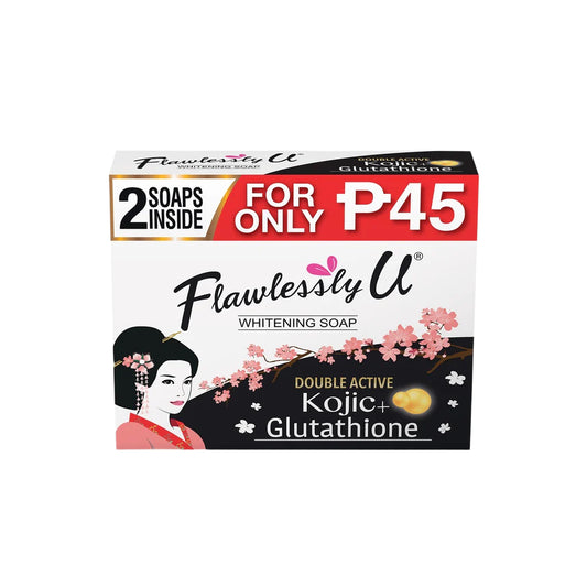 Flawlessly U Kojic Acid & Glutathione Soap - 65g x 2  Kojic Beauty London kojic acid soap, glutathione, tranexamic acid, arbutin, papaya extract, official stockist of kojie san.