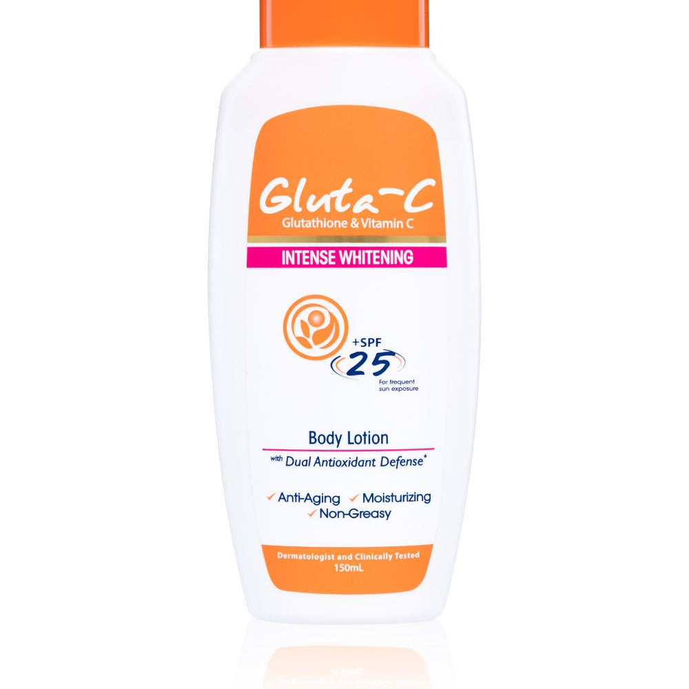 Gluta-C Glutathione Body Lotion + SPF25 - 150ml  Kojic Beauty London kojic acid soap, glutathione, tranexamic acid, arbutin, papaya extract, official stockist of kojie san.