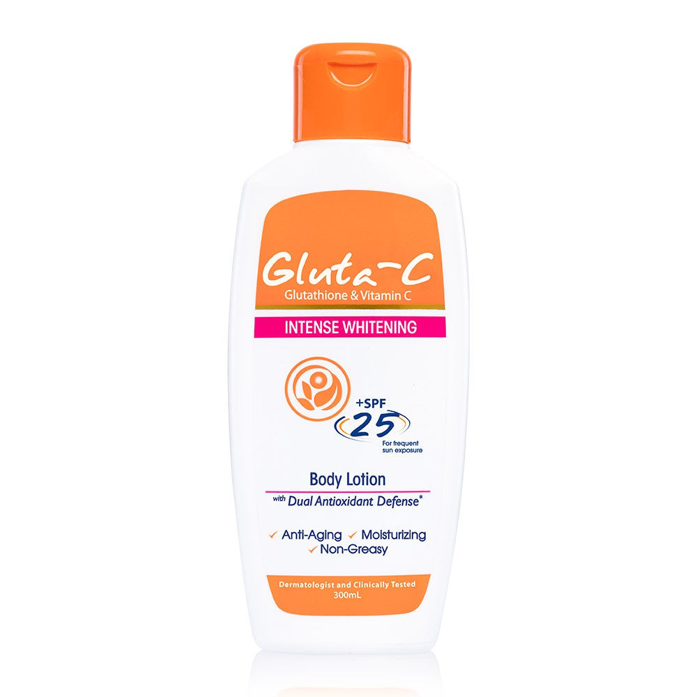 Gluta-C Glutathione & Vitamin C Body Lotion + SPF25 - 300ml  Kojic Beauty London kojic acid soap, glutathione, tranexamic acid, arbutin, papaya extract, official stockist of kojie san.