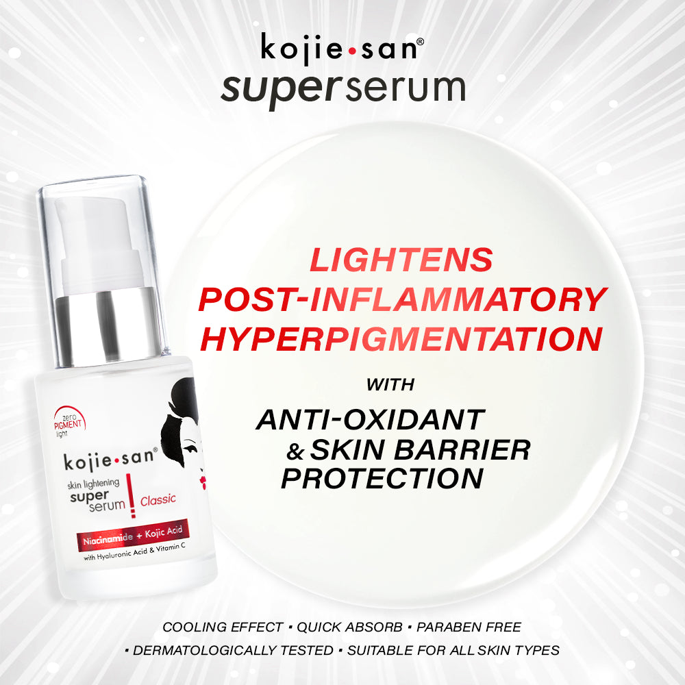 Kojie San Super Serum Classic - 30ml  Kojic Beauty London kojic acid soap, glutathione, tranexamic acid, arbutin, papaya extract, official stockist of kojie san.
