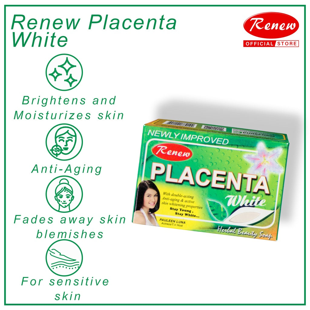 Renew Placenta WHITE Herbal Beauty Soap - 135g  Kojic Beauty London kojic acid soap, glutathione, tranexamic acid, arbutin, papaya extract, official stockist of kojie san.