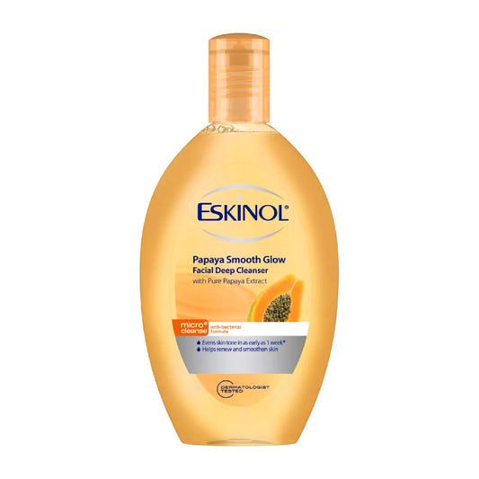 Eskinol Papaya Smooth Glow Facial Deep Cleanser - 225ml  Kojic Beauty London kojic acid soap, glutathione, tranexamic acid, arbutin, papaya extract, official stockist of kojie san.