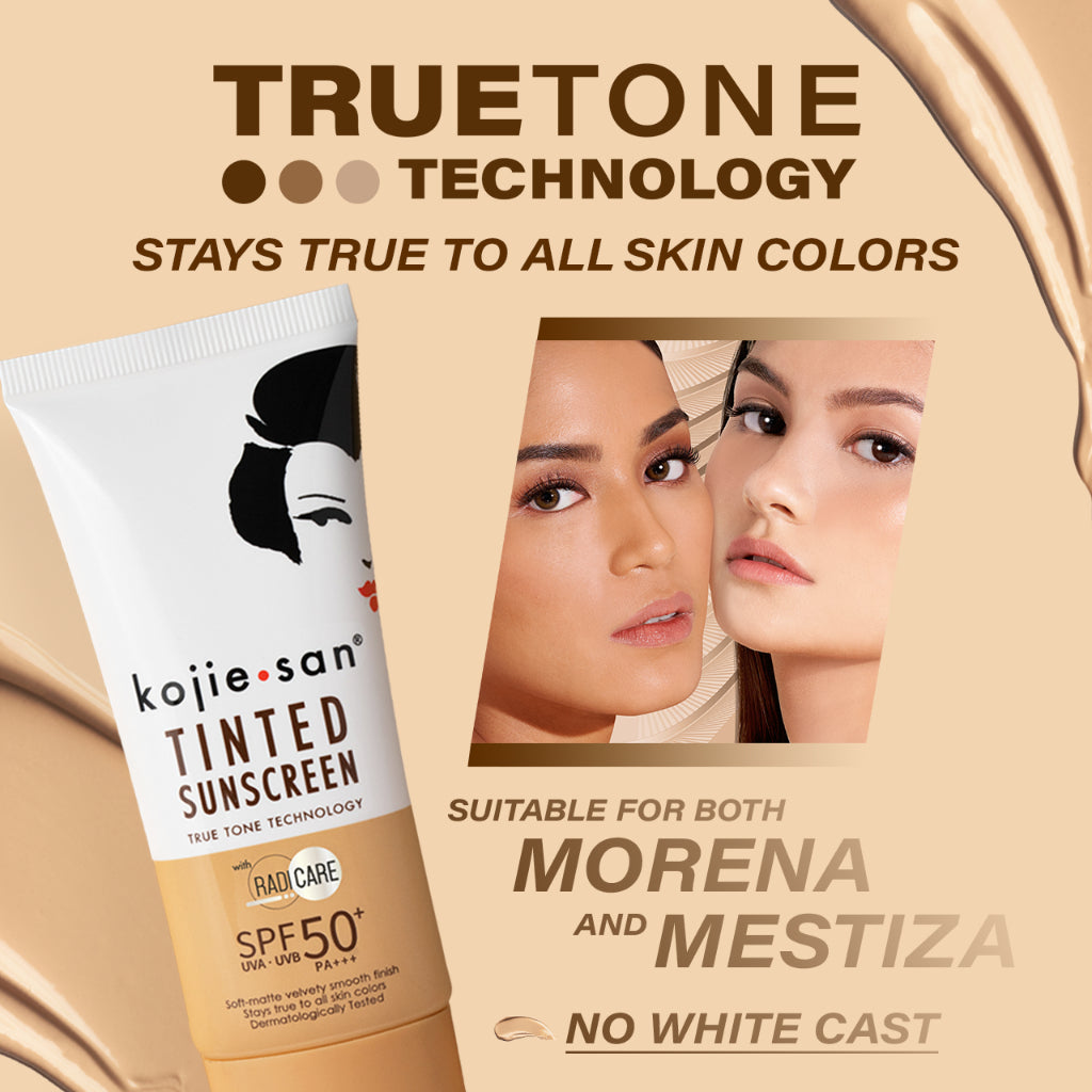 Kojie San Tinted Sunscreen SPF50+ PA+++ UVA-UVB - 50g  Kojic Beauty London kojic acid soap, glutathione, tranexamic acid, arbutin, papaya extract, official stockist of kojie san.