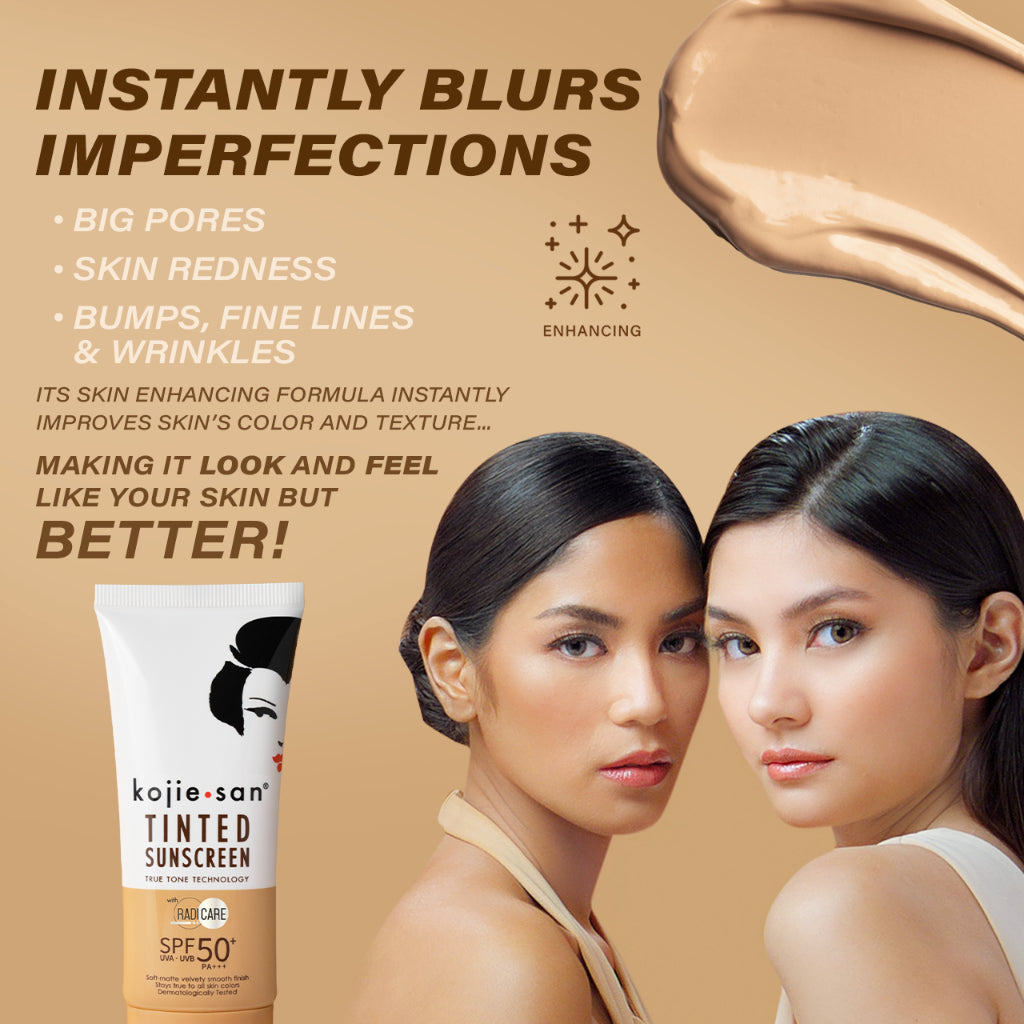 Kojie San Tinted Sunscreen SPF50+ PA+++ UVA-UVB - 50g  Kojic Beauty London kojic acid soap, glutathione, tranexamic acid, arbutin, papaya extract, official stockist of kojie san.