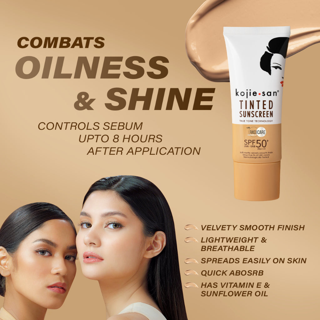 Kojie San Tinted Sunscreen SPF50+ PA+++ UVA-UVB - 50g  Kojic Beauty London kojic acid soap, glutathione, tranexamic acid, arbutin, papaya extract, official stockist of kojie san.