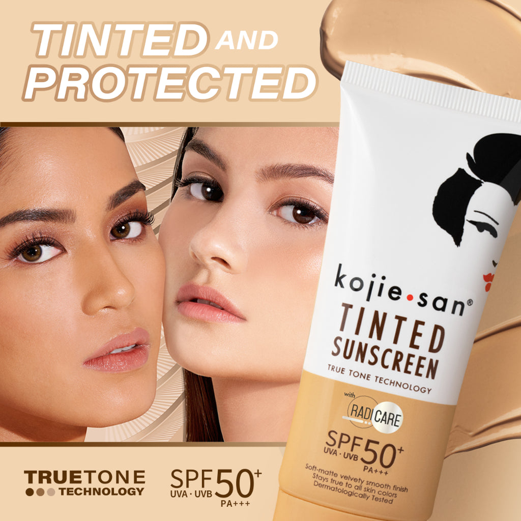 Kojie San Tinted Sunscreen SPF50+ PA+++ UVA-UVB - 50g  Kojic Beauty London kojic acid soap, glutathione, tranexamic acid, arbutin, papaya extract, official stockist of kojie san.